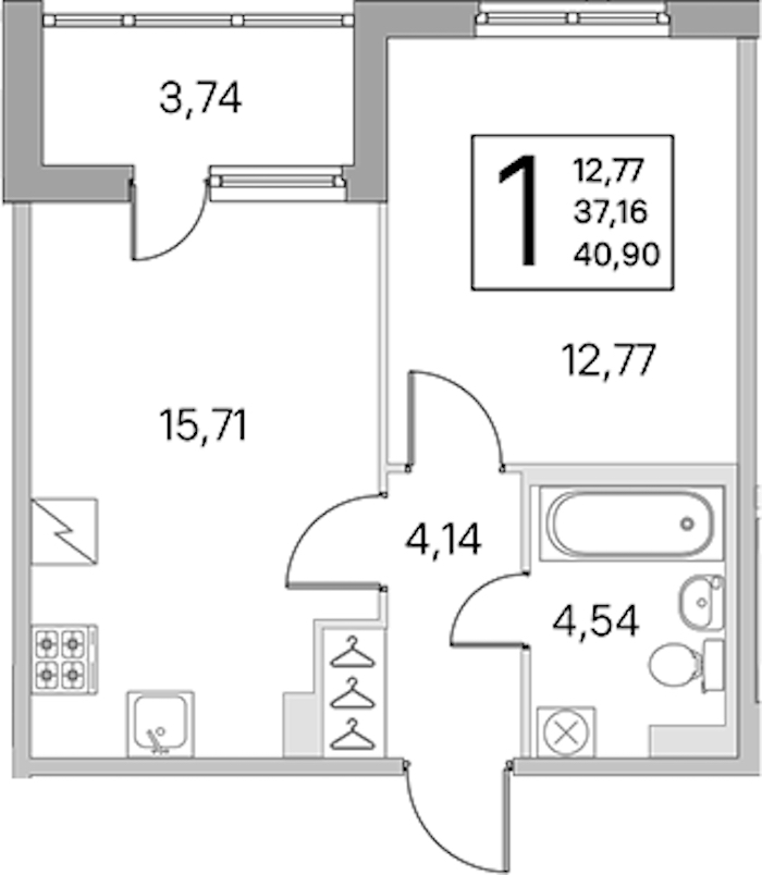 1-комнатная квартира 37.16 м², 1/5 эт., ЖК «ЮгТаун. Олимпийские кварталы»